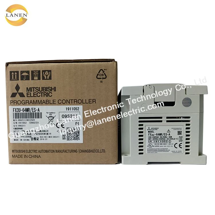 Uned Sylfaenol FX3U-64MR / ES-A FX3U Rheolwr Mitsubishi PLC gyda 32 Mewnbwn a 32 Allbwn Rasio
